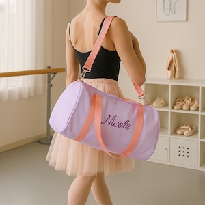 Custom Name Seersucker Weekender Duffel,Personalized Toddler Dance Bag for Girls,Design with Ballet Shoes & Bow,Perfect for Ballet Class