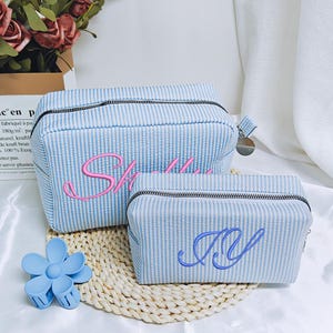 Personalized Striped Makeup Bag,Custom Embroidered Cosmetic Bag,Bridesmaid Gift,Bridal Shower Gift,Travel Makeup Organizer,Mother&#39;s Day Gift