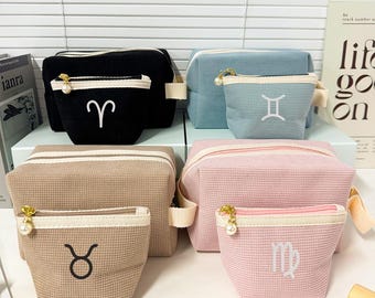 Personalized Embroidered Cosmetic Bag Set: Eco-Friendly Travel Toiletry Gift