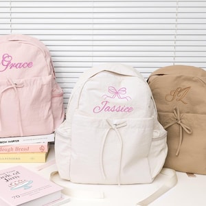 Sac à dos rose personnalisé de danse avec noeud pour enfant, sac à dos de ballet personnalisé avec noeud, joli cartable pour tout-petit pour danseuse, cadeau fête des enfants, cadeau de remise des diplômes