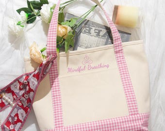 Custom Tote Bag, Personalized Canvas Bag, Custom Text Tote Bag, Beach Bag, Embroidered Name Bridesmaids Gift Bag, Bachelorette Gift