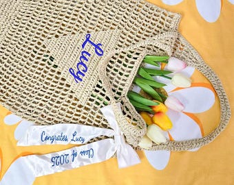 Personalized Raffia Beach Bag,Custom Name Bridesmaid Gift, Bachelorette Party Favor,Woven StrawTote Bag for Summer Vacation,Graduation Gift