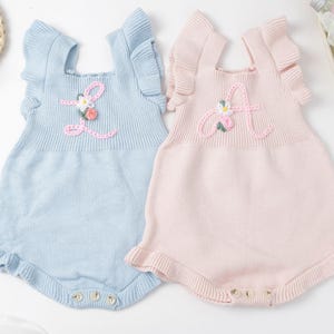 Pelele de bebé personalizado, traje con inicial bordada a mano, mono de punto con letras personalizadas, regalo para baby shower, primer cumpleaños, niña y niño.