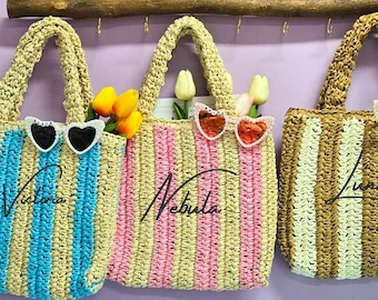 Bolsa de playa de rafia personalizada, bolso de paja con monograma personalizado, regalo para dama de honor, recuerdo de despedida de soltera, bolsa de regalo para despedida de soltera, regalo de boda de verano