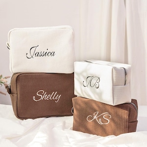 Personalized Embroidered Waffle Makeup Bag: Custom Travel Toiletry Bag