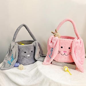 Personalisierter Plüsch-Osterkorb für Kinder, individuell gestickter Name, Osterhasenkorb, Ostereiersuche, Ostergeschenke für Jungen und Mädchen