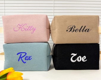 Personalized Embroidered Cosmetic Bag Set: Eco-Friendly Travel Toiletry Gift