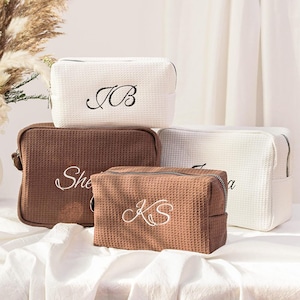 Personalized Waffle Cosmetic Bag: Embroidered Monogram, Eco-Friendly