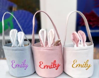 Personalized Name Easter Basket,Mini Embroidered Easter Bunny Basket,Kids Easter Basket,Baby Girl And Boy Basket,1st Easter Bag for Baby