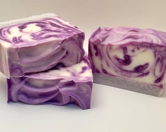 Spring Madness Cold Processed Soap-Huge 5 to 6oz Bar-Clean Scent-Purple, Lavender & White-Gorgeous Bar