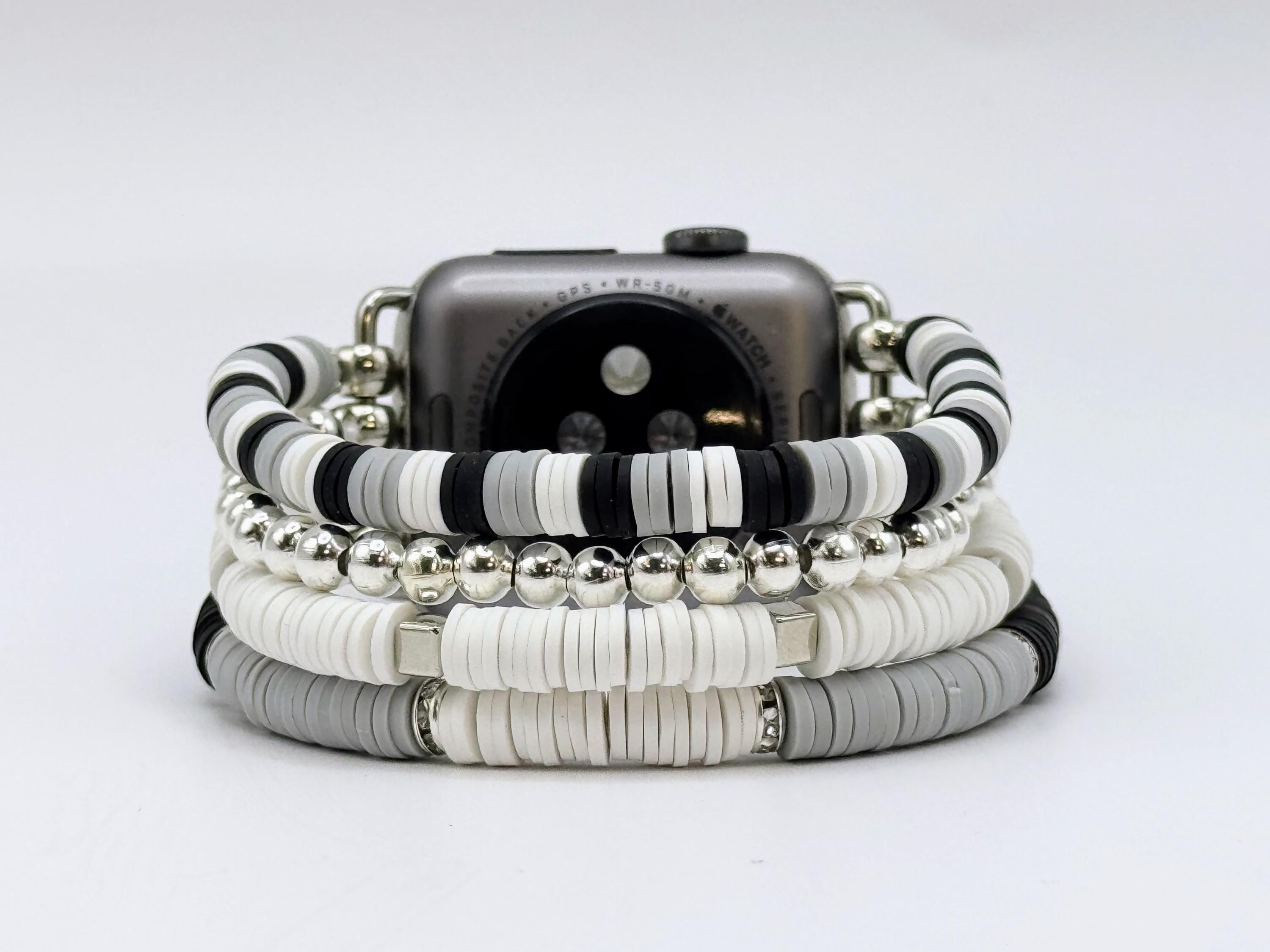 Black & White Heishi Bead Apple Watch Band: Boho Chic Bracelet
