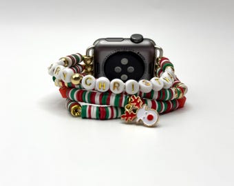 Christmas Beaded Apple Watch Band | Holiday Bracelet Gift