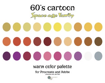 60's CARTOON Space Age Family - Warm Color Palette for Procreate and Adobe | color swatches, illustration, procreate tool, digital art