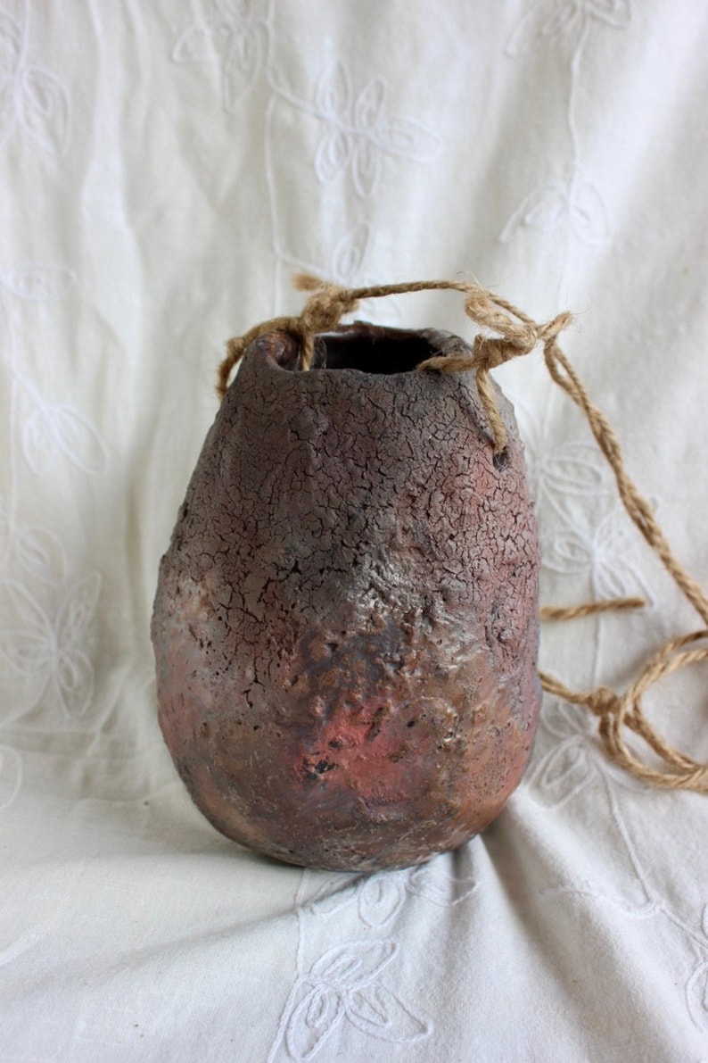 Outdoor decor, bird’s nest, candleholder, pottery, handmade, stoneware, Raku, iridescent blues, golds, greens, reds, 6"h x 4 1/2” w x 2 1/2" bild 4