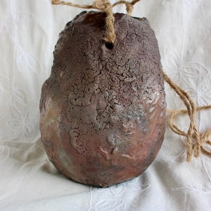 Outdoor decor, bird’s nest, candleholder, pottery, handmade, stoneware, Raku, iridescent blues, golds, greens, reds, 6"h x 4 1/2” w x 2 1/2" bild 3