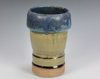 Vase, home decor, stoneware, pottery, handmade, wheel-thrown, olive green, turquoise, blue, 6 1/2" tall