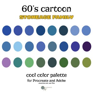 60&#39;s CARTOON Stone Age Family - Cool Color Palette for Procreate and Adobe | color swatches, illustration, procreate tool, digital art