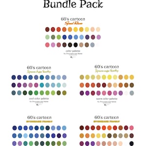 Pacote de desenhos animados dos anos 60 | 150 CORES! | Paleta de cores para Procreate e Adobe | amostras de cores, ilustração, ferramenta de procriação, arte digital