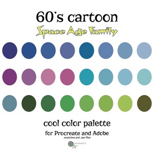 60's CARTOON Space Age Family - Cool Color Palette for Procreate and Adobe | color swatches, illustration, procreate tool, digital art