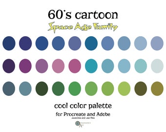 60-TALS TECKNAD Rymdåldersfamilj - Cool färgpalett för Procreate och Adobe | färgprover, illustration, Procreate-verktyg, digital konst