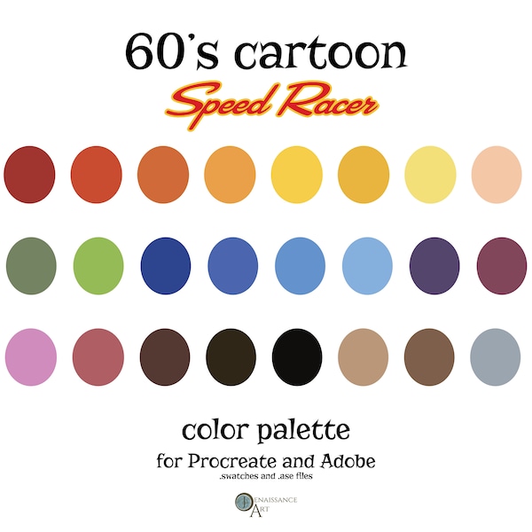 60's CARTOON Speed Racer - Color Palette for Procreate and Adobe | color swatches, illustration, procreate tool, digital art