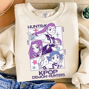 K‑Pop Demon Hunters Mira Rumi Zoey Anime Style Graphic Sweatshirt Pink HUNTRIX Fan Art Pullover