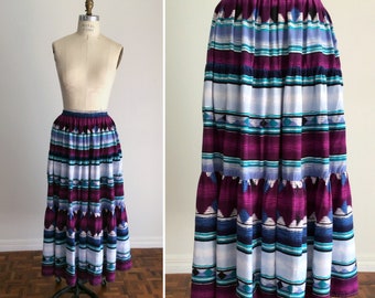 Vintage Western Tiered Skirt, Full Ruffle Skirt, Square Dance, Purple, Southwestern Circle Skirt, Calico Skirt, Marilyn Lenox, Small