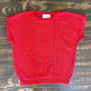 1970s-1980s Vintage Red Cable Knit Top, Lightweight Sweater Shirt, Dolman Cap Sleeve, Knitted Top, Vintage Summer Sweater, Small, S image 5