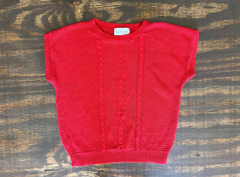 Haut tricoté par câble rouge vintage des années 1970-1980, chemise pull légère, manche Dolman Cap, haut tricoté, pull dété vintage, petit, S image 5