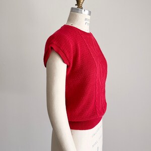 1970s-1980s Vintage Red Cable Knit Top, Lightweight Sweater Shirt, Dolman Cap Sleeve, Knitted Top, Vintage Summer Sweater, Small, S image 3