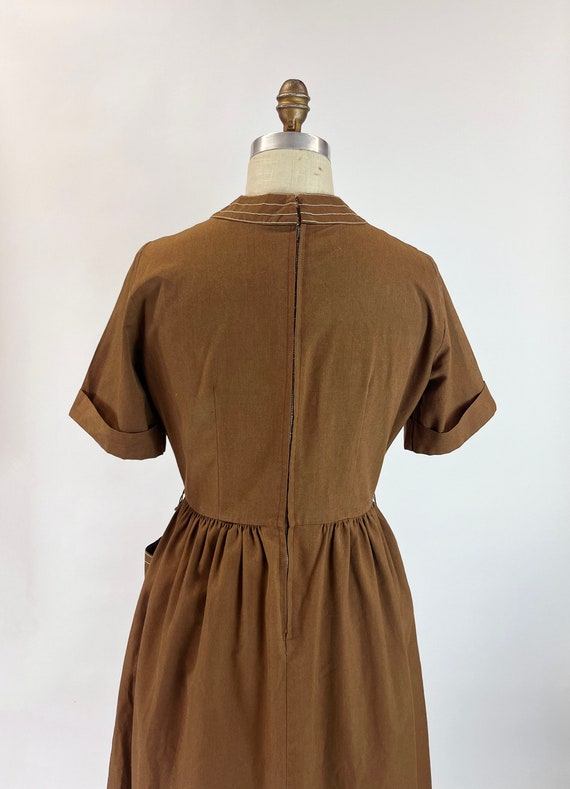 1950s Vintage Chocolate Brown Day Dress Large Fro… - image 8