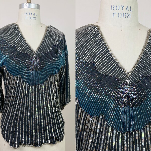 70’s Glitter Sequin Disco Blouson Blouse by Fortina