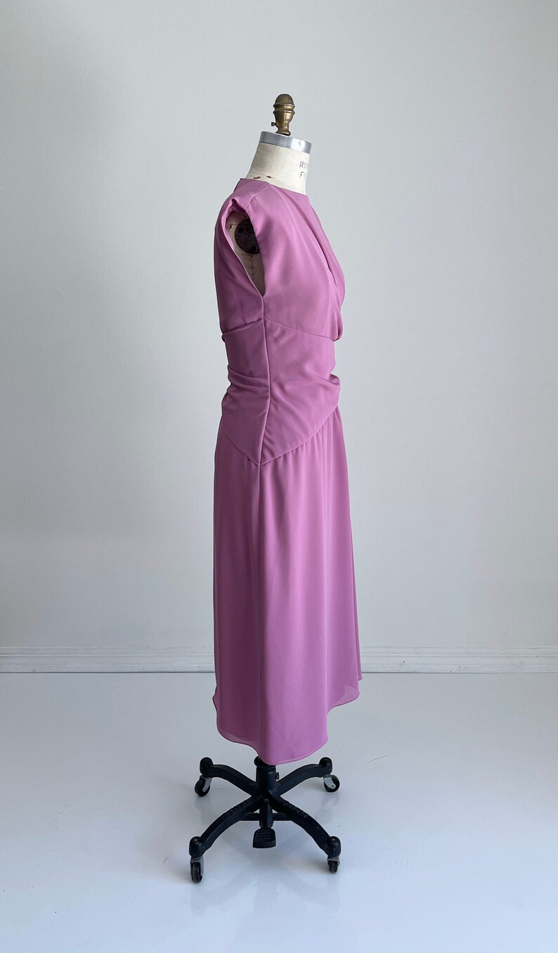 1970s Miss Elliette Lilac Wrap Style Dress, Asymmetrical Dress, Lilac Chiffon Dress, Evening Dress, Bridesmaid Dress, Size Small, S, 2-4 image 4