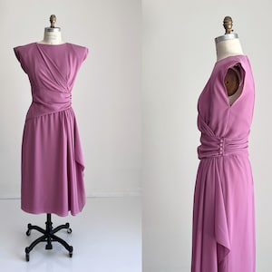 1970s Miss Elliette Lilac Wrap Style Dress, Asymmetrical Dress, Lilac Chiffon Dress, Evening Dress, Bridesmaid Dress, Size Small, S, 2-4 image 1