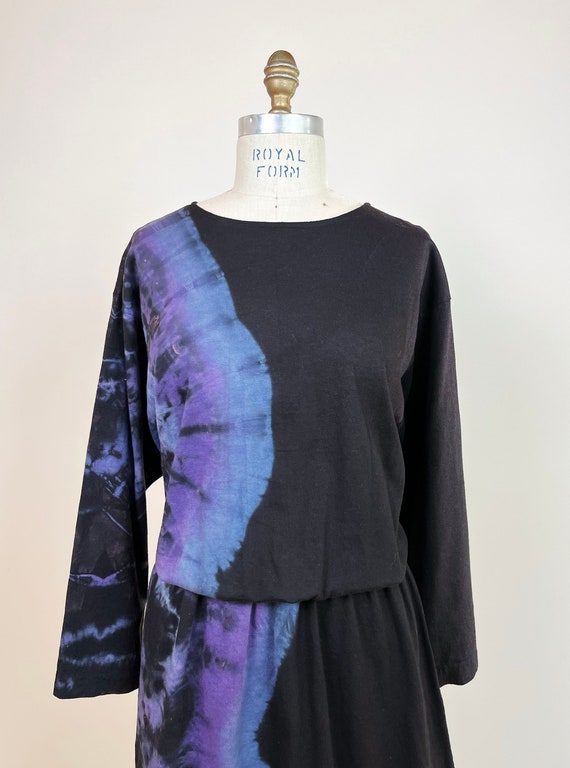 Vintage 80s 90s Black, Blue, and Purple Tie Dye S… - image 3