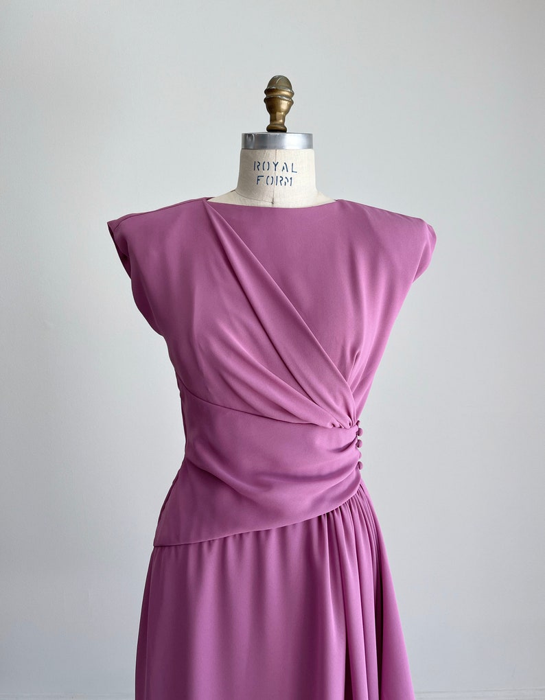 1970s Miss Elliette Lilac Wrap Style Dress, Asymmetrical Dress, Lilac Chiffon Dress, Evening Dress, Bridesmaid Dress, Size Small, S, 2-4 image 3