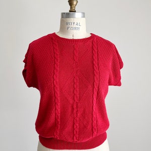 Haut tricoté par câble rouge vintage des années 1970-1980, chemise pull légère, manche Dolman Cap, haut tricoté, pull dété vintage, petit, S image 2