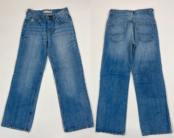 1990's-Y2K Vintage Bullhead Jeans Bootleg, Straight Leg, Fly Front Zipper, Stonewashed Pure Cotton Denim, Size 28X30