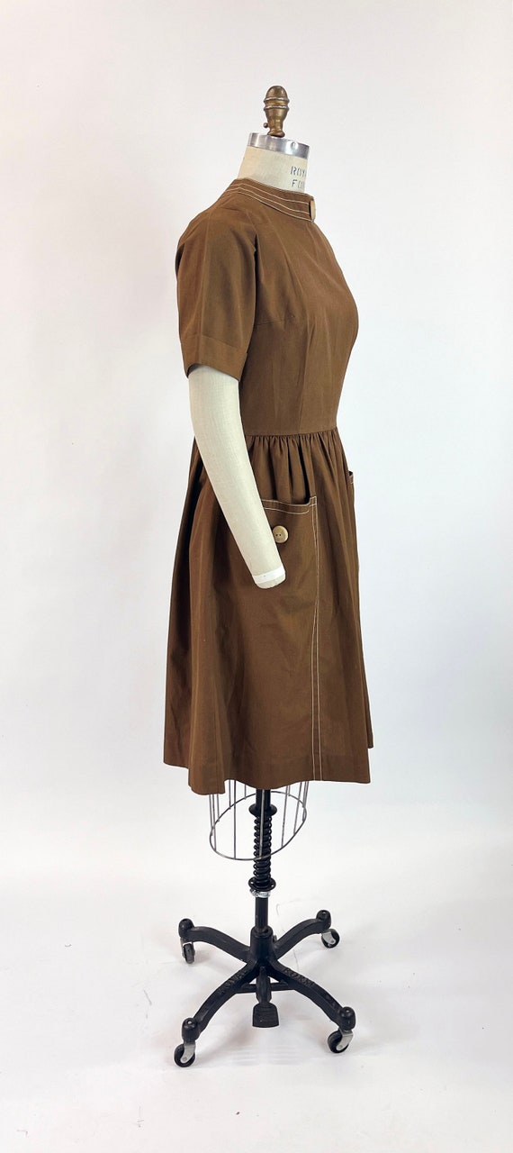 1950s Vintage Chocolate Brown Day Dress Large Fro… - image 6