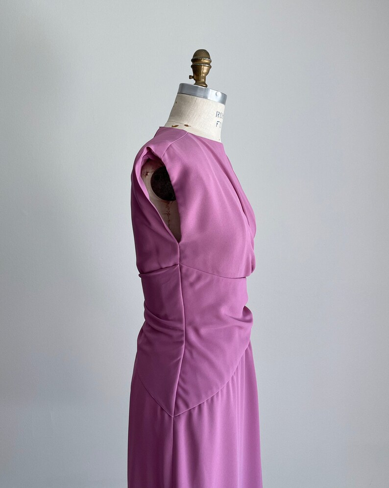 1970s Miss Elliette Lilac Wrap Style Dress, Asymmetrical Dress, Lilac Chiffon Dress, Evening Dress, Bridesmaid Dress, Size Small, S, 2-4 image 5