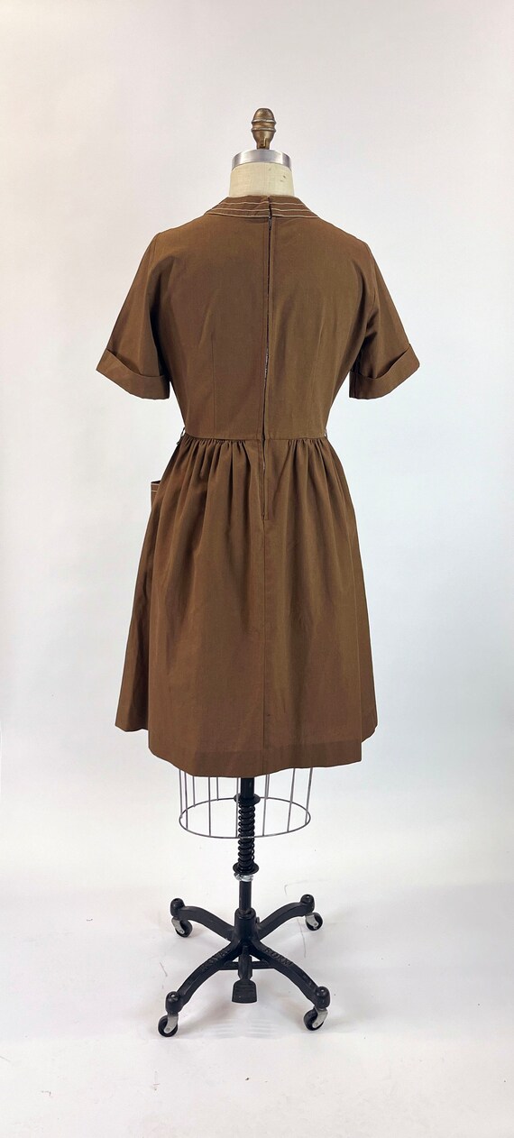 1950s Vintage Chocolate Brown Day Dress Large Fro… - image 7