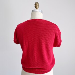 1970s-1980s Vintage Red Cable Knit Top, Lightweight Sweater Shirt, Dolman Cap Sleeve, Knitted Top, Vintage Summer Sweater, Small, S image 4