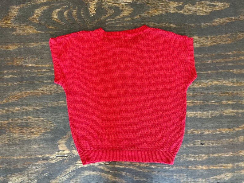 Haut tricoté par câble rouge vintage des années 1970-1980, chemise pull légère, manche Dolman Cap, haut tricoté, pull dété vintage, petit, S image 7