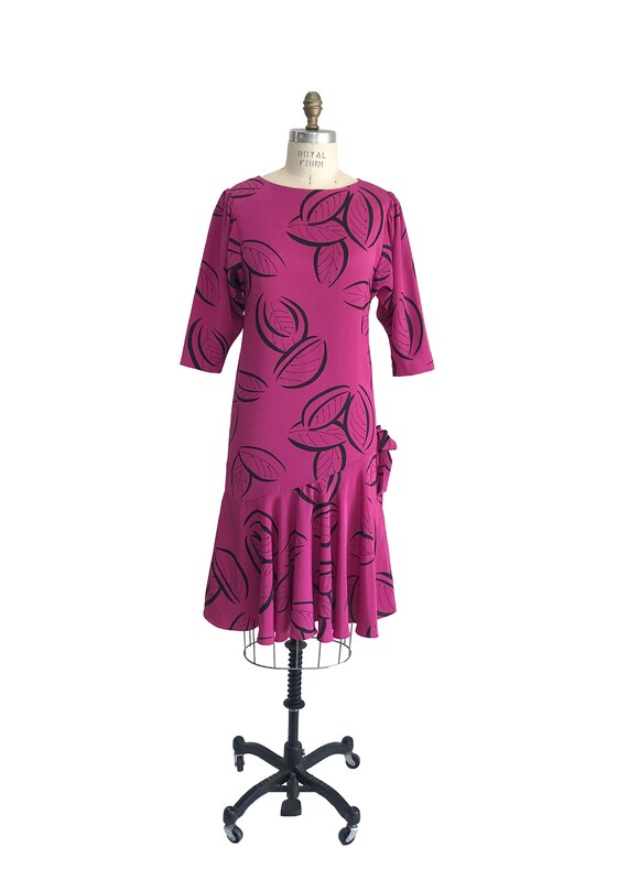 Vintage 80s PBJ Magenta Party Dress with Black Ab… - image 2