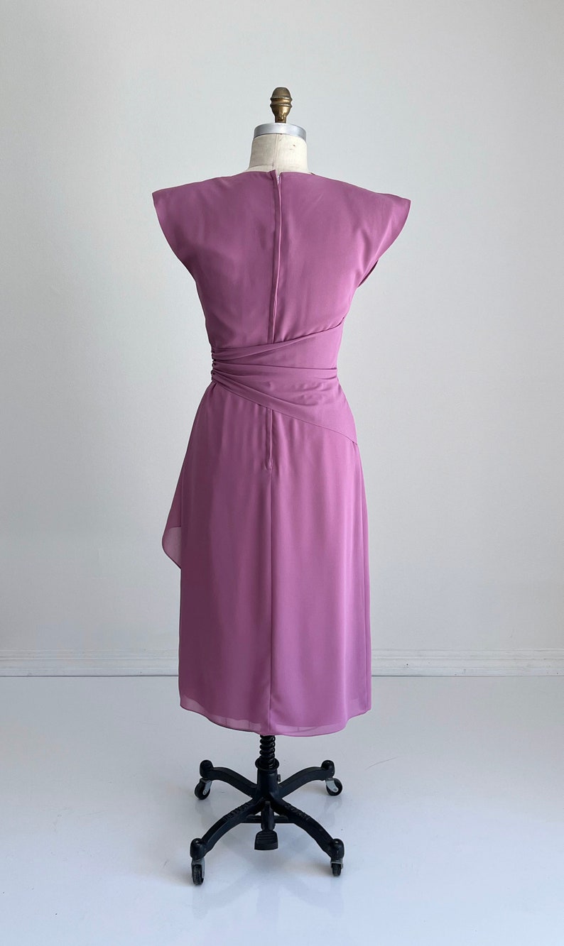 1970s Miss Elliette Lilac Wrap Style Dress, Asymmetrical Dress, Lilac Chiffon Dress, Evening Dress, Bridesmaid Dress, Size Small, S, 2-4 image 9