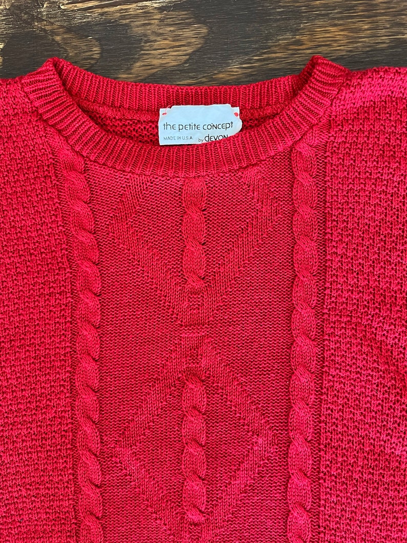 Haut tricoté par câble rouge vintage des années 1970-1980, chemise pull légère, manche Dolman Cap, haut tricoté, pull dété vintage, petit, S image 6