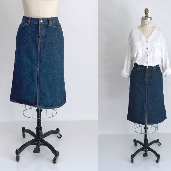 Vintage Gap Five Pocket Jean Skirt, A-Line Skirt, 90s Jean Skirt, Dark Wash Denim Skirt, 90s-Y2k era Jean Skirt, Size 2, 28W, 28 Waist,