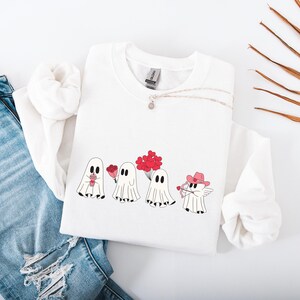 Valentine Ghost Crewneck Sweatshirt, Heart Ghost Tshirt, Ghost Sweater, Valentine&#39;s Day Gift, Spooky Valentine, Be Mine