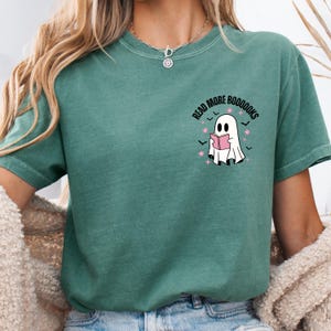Comfort Colors® Ghost Reading Books Shirt, Bookish Halloween Shirt, Teacher Librarian Halloween Gift, Halloween Book Lover, Halloween School