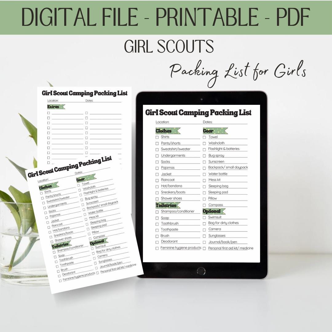 Gs Packing Girl Scout Camping Packing List - Etsy